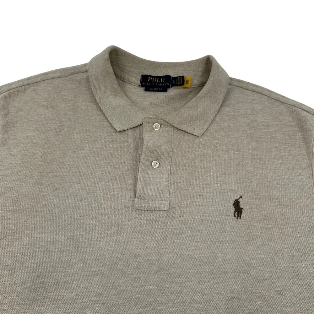 Polo Ralph Lauren Men XL Pony Logo Classic Fit Beige Polo Shirt Business Casual